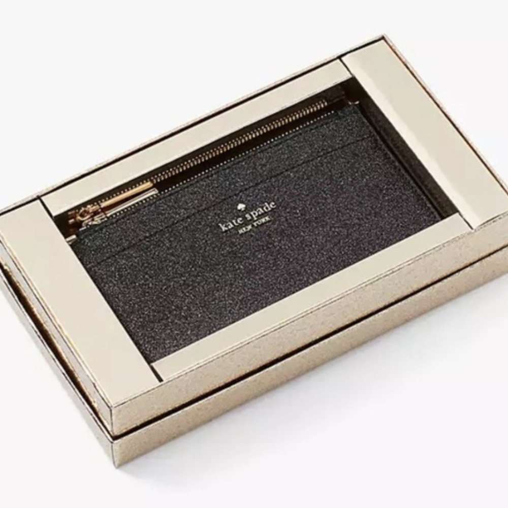 NIB Kate Spade Black Tinsel Glitter Long Card Holder ♠️